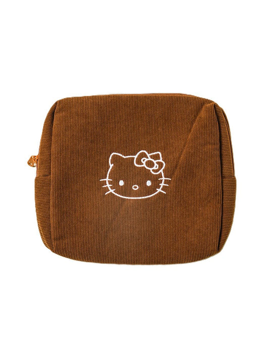 Daiso Hello Kitty Corduroy Embroidered Pouch Large (19x15cm)